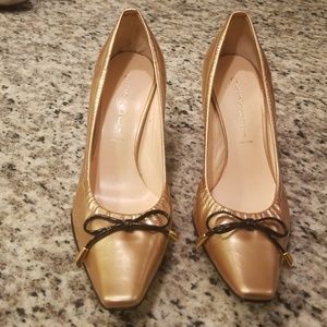 Casadei 7 B Metallic Gold Patent Leather Heels